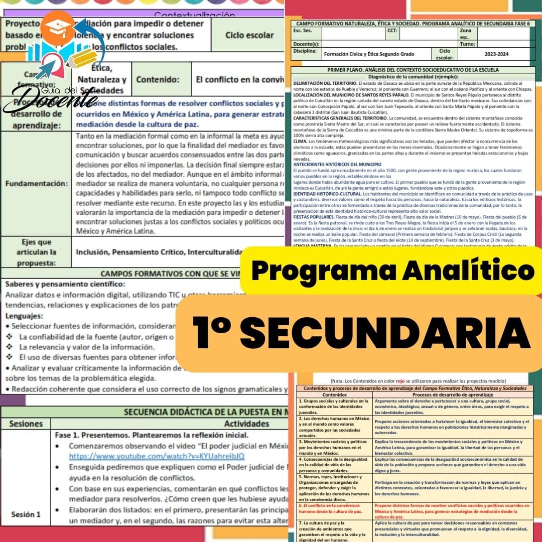 Programa Analítico 1° Secundaria + Agenda escolar 2023