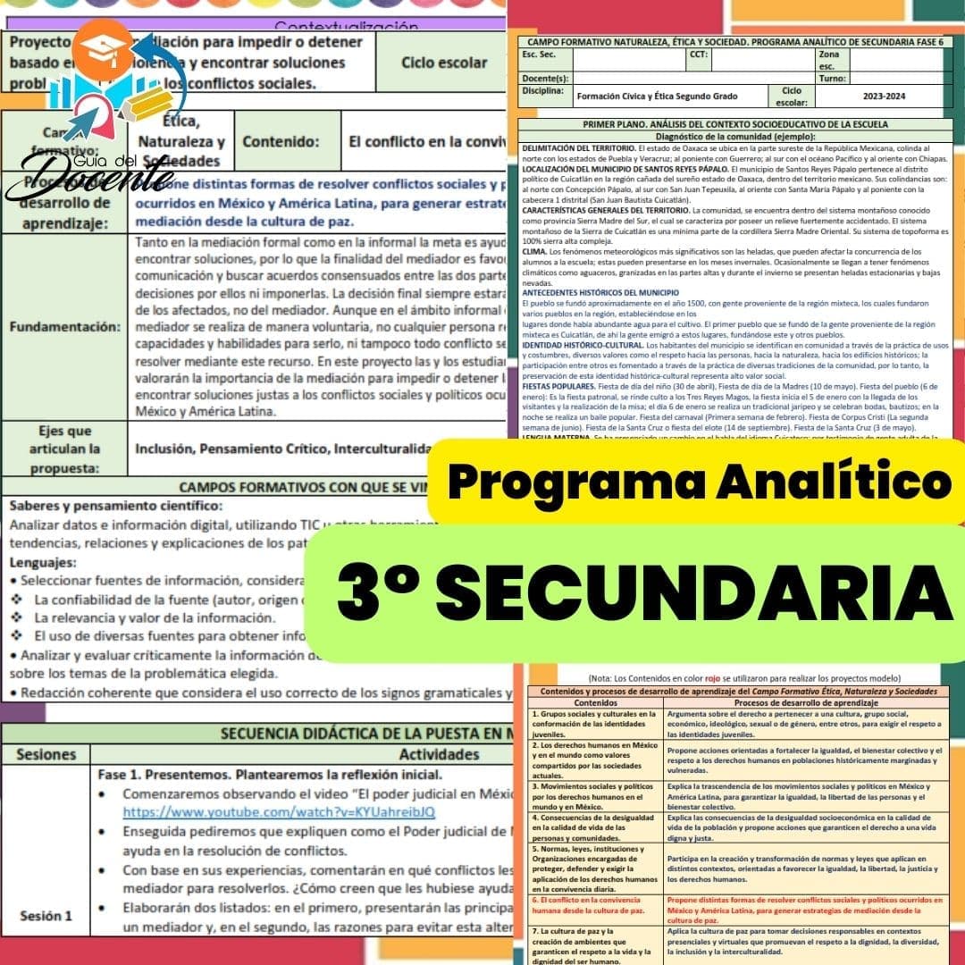 Programa Analítico 3° Secundaria + Agenda escolar 2023