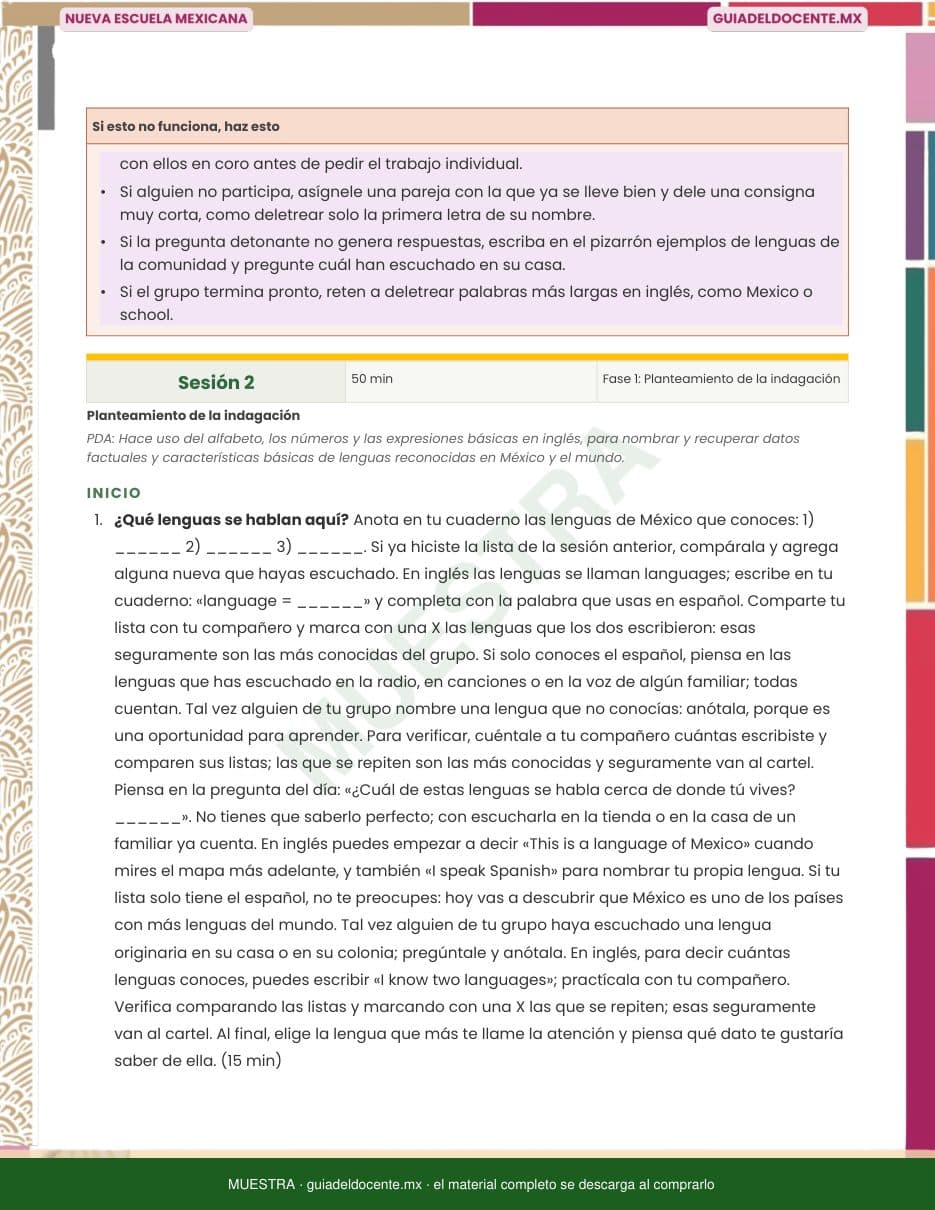 Una sesión desarrollada con sus actividades, tiempos y consignas